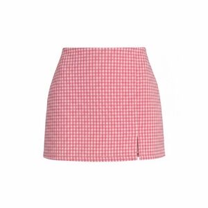 Pull & Bear Pink & White Checkered Mini Skirt with Slit